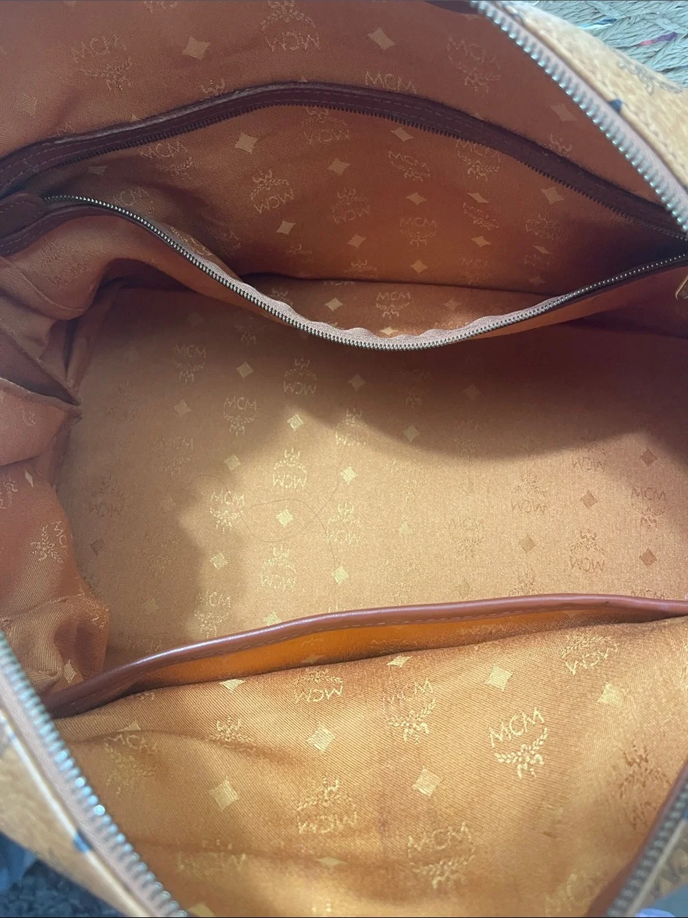 MCM Cognac Visetos Monogram Bag with Gold Hardware
